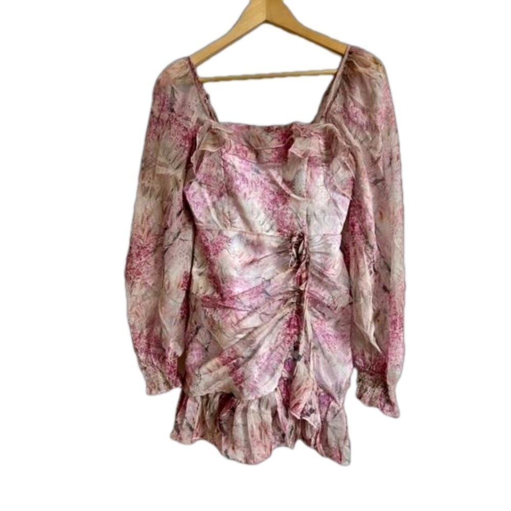Floral print mini dress with ruffles long sleeve pattern - Picture 2 of 10